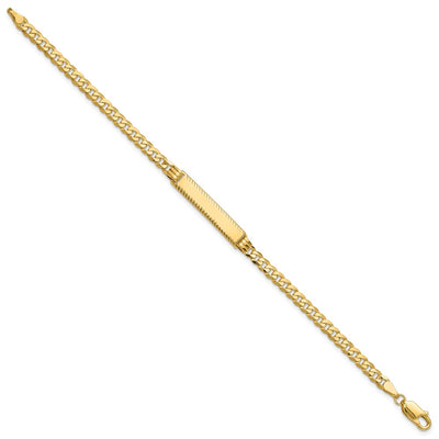 14K Polished Solid Chain/Solid Plate Flat Curb Link Diamond-cut 27x5.5mm Plate ID Bracelet