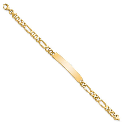 14K Hand-polished Solid Chain/Solid Plate Figaro Link 44x8.5mm Plate ID Bracelet