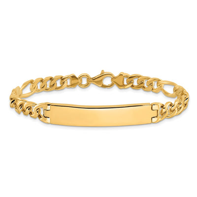 14K Hand-polished Solid Chain/Solid Plate Figaro Link 44x8.5mm Plate ID Bracelet