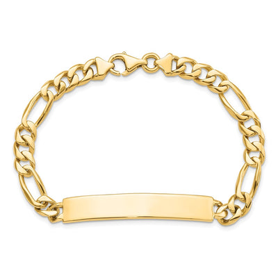 14K Hand-polished Solid Chain/Solid Plate Figaro Link 44x8.5mm Plate ID Bracelet