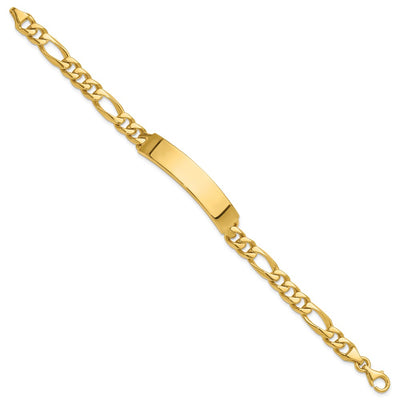14K Hand-polished Solid Chain/Solid Plate Figaro Link Plate ID Bracelet