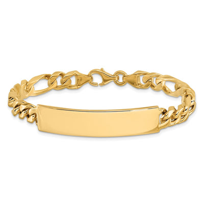 14K Hand-polished Solid Chain/Solid Plate Figaro Link Plate ID Bracelet
