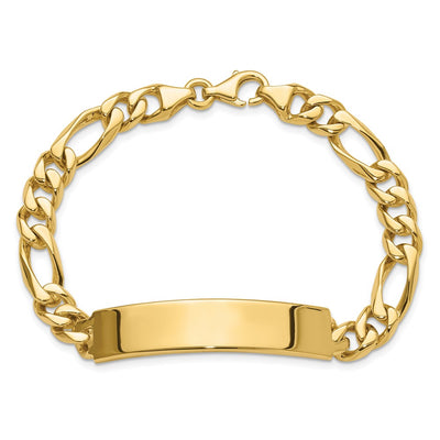 14K Hand-polished Solid Chain/Solid Plate Figaro Link Plate ID Bracelet