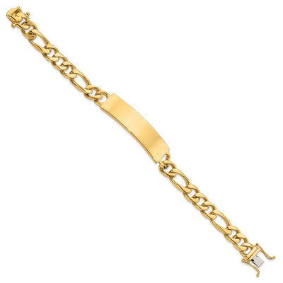 14K Polished Solid Chain/Solid Plate Figaro Link Plate ID Bracelet, 8 x 12mm