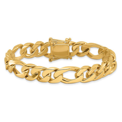 14K Hand Polished Figaro Link with Box Catch Clasp Necklace, 18 x 10mm