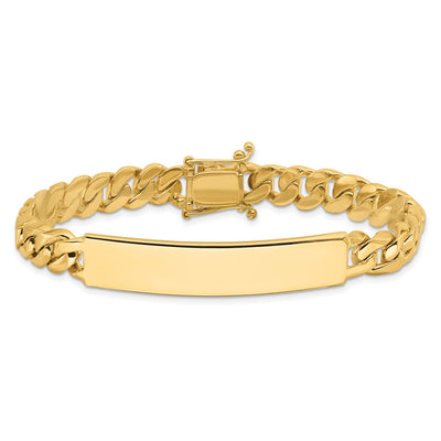 14K Hand-Polished Solid Chain Curb Link Plate ID Bracelet with Solid Plate Design, 8 x 7mm