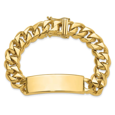 14K Hand-polished Solid Chain/Solid Plate Curb Link Plate ID Bracelet