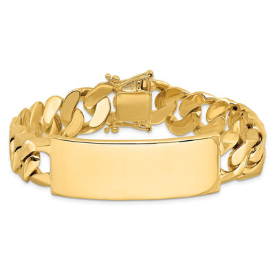 14K Hand-polished Solid Chain/Solid Plate Heavy Curb Link Plate ID Bracelet