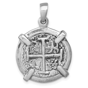 Sterling Silver Rhodium-plated Polished and Antiqued Medieval Coin Pendant (Style LP-411)