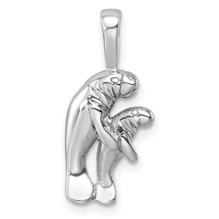 Sterling Silver Rhodium-plated Polished Manatee And Baby Pendant (Style LP-9622)