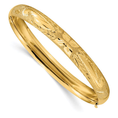 14K 5/16 Oversized Laser-Cut Hinged Oval Bangle Bracelet