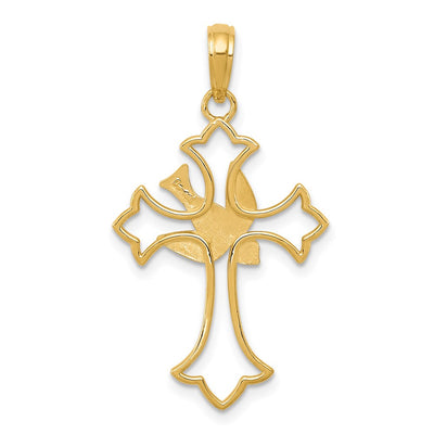 14K Dove Cross Pendant, 31 x 18mm