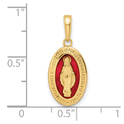 14K Red Enameled Miraculous Medal Pendant, 23.29 x 10.25mm