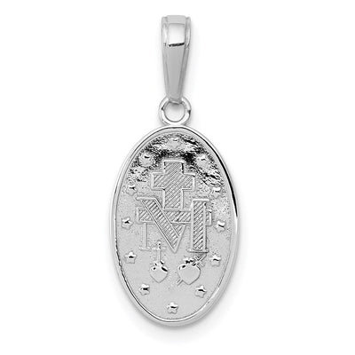 14K White Gold Miraculous Medal Pendant, 25 x 11mm