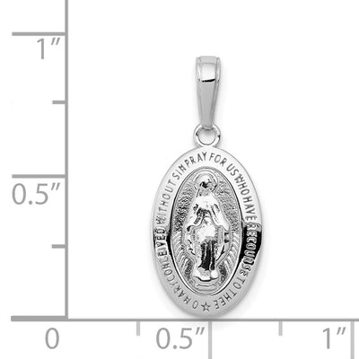 14K White Gold Miraculous Medal Pendant, 25 x 11mm