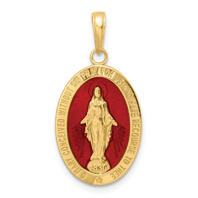 14K Red Enameled Miraculous Medal Pendant, 28.23 x 14.22mm
