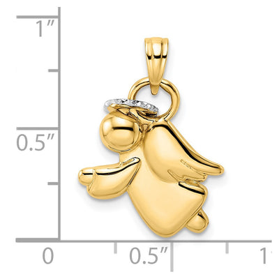 14K & White Rhodium D/C Halo on Angel Pendant