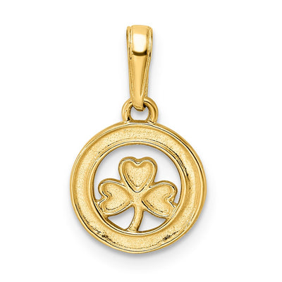 14K and White Rhodium Diamond-cut Clover in Circle Pendant