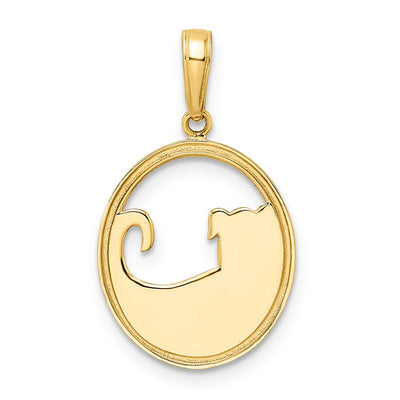 14K and White Rhodium Diamond-cut Dog in Oval Pendant