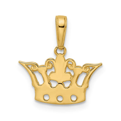 14K and White Rhodium Diamond-cut Crown Pendant, 24.21 x 17.62mm
