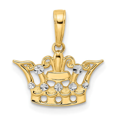 14K and White Rhodium Diamond-cut Crown Pendant, 21.48 x 16.84mm