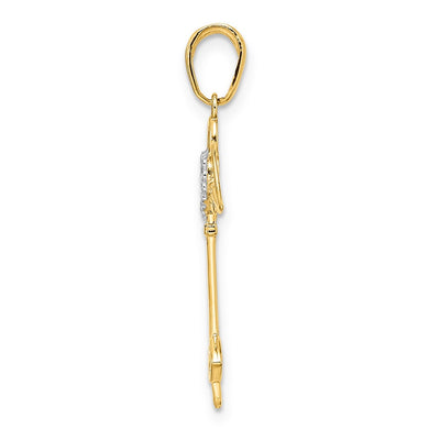 14K and White Rhodium D/C Heart/ Angel Wings Key Pendant
