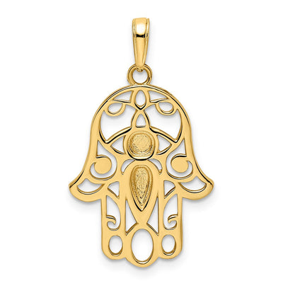 14K & White Rhodium D/C Evil Eye Hamsa Pendant, 30.87 x 17.94mm