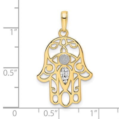 14K & White Rhodium D/C Evil Eye Hamsa Pendant, 30.87 x 17.94mm