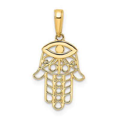 14K & White Rhodium D/C Evil Eye Hamsa Pendant, 25.18 x 13.02mm