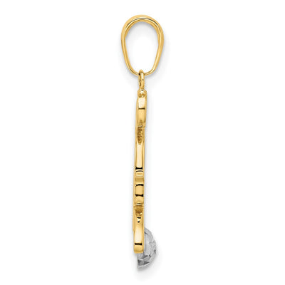 14K and White Rhodium Diamond-cut Cat and Ball Pendant