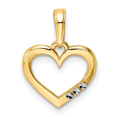 14K and White Rhodium Diamond-cut Heart Pendant