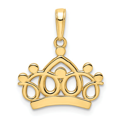 14K and White Rhodium Diamond-cut Crown Pendant, 20.73 x 17.63mm