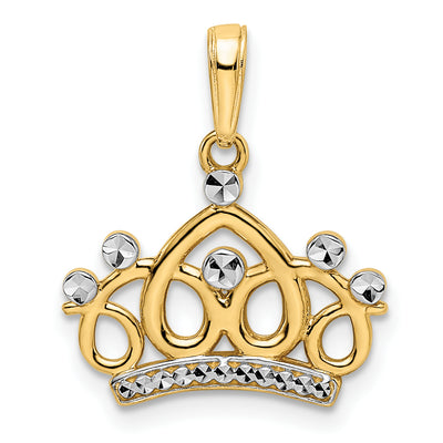 14K and White Rhodium Diamond-cut Crown Pendant, 20.73 x 17.63mm