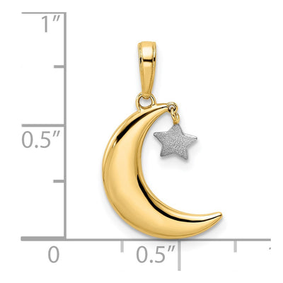 14K & White Rhodium Moon w/ Dangle Star Pendant