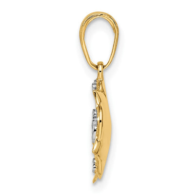 14K and White Rhodium Diamond-cut Flower Pendant