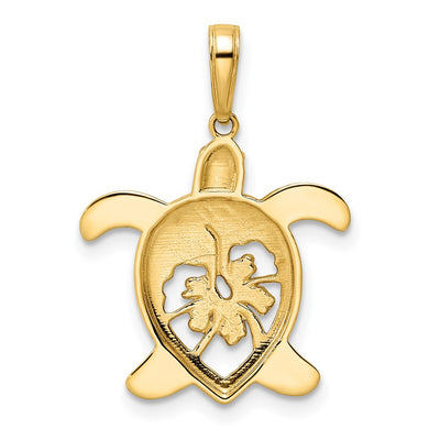 14K and White Rhodium Diamond-cut Floral Turtle Pendant