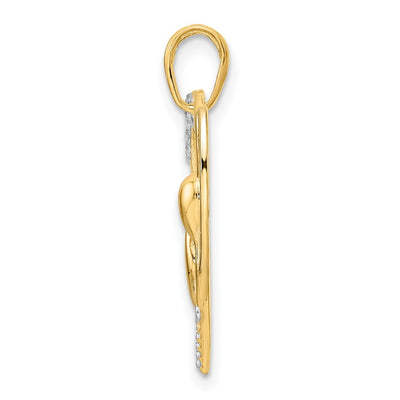 14K and White Rhodium Diamond-cut Cat Stretching in Heart Pendant