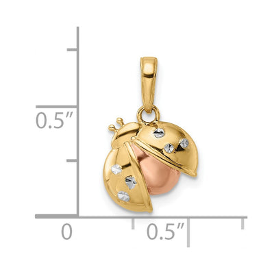 14K w/White and Rose Rhodium Diamond-cut Ladybug Pendant, 17.82 x 11.52mm