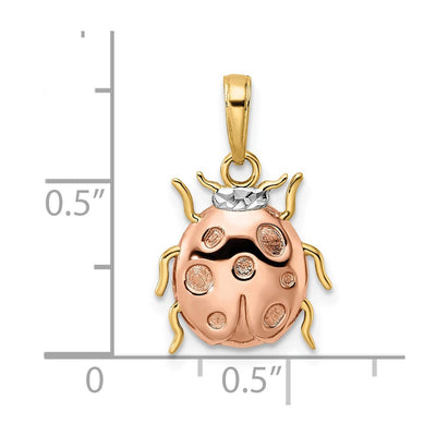 14K w/White and Rose Rhodium Diamond-cut Ladybug Pendant, 19.44 x 13.08mm