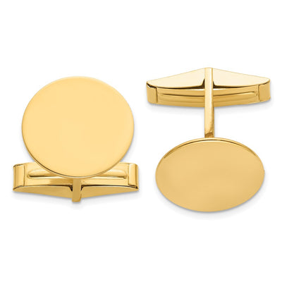 14K Men's Circular Polished Cuff Links, 15.1 x 15.1mm