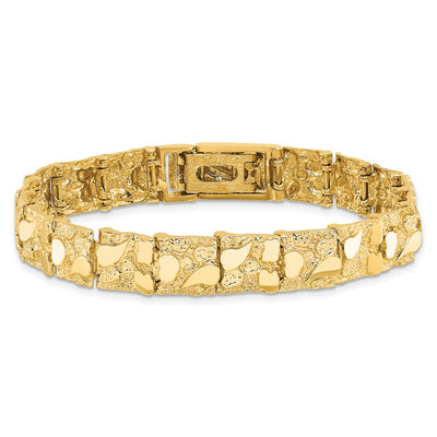 14K Polished and Textured Nugget Bracelet, 7 x 9.5mm