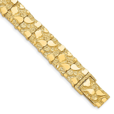 14K Polished and Textured Nugget Bracelet, 7 x 12.5mm