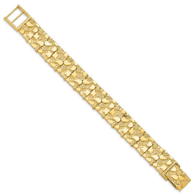 14K Polished and Textured Nugget Bracelet, 7 x 15mm
