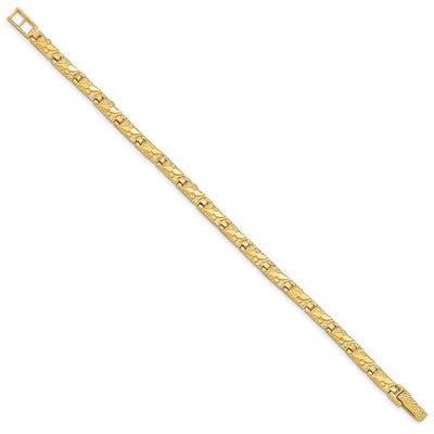 14K Polished and Textured Nugget Bracelet, 7 x 5mm