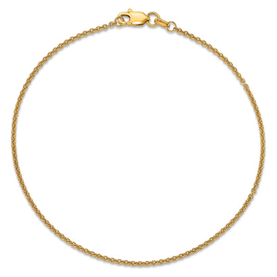 14K Round Open Link Cable with Lobster Clasp Anklet, 9 x 1.4mm