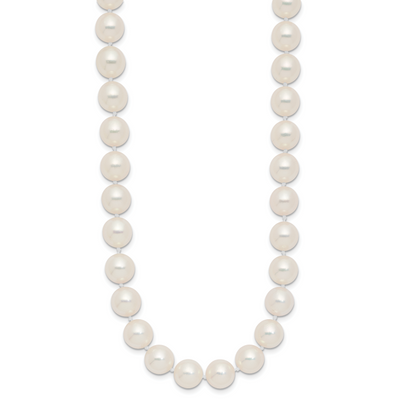 14K Polished Round White Akoya Saltwater Cultured Pearl Necklace