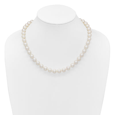 14K Polished Round White Akoya Saltwater Cultured Pearl Necklace
