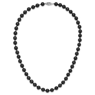 14k White Gold 7- Black Round Akoya Saltwater Cultured Pearl Necklace (Style PLB70-16)