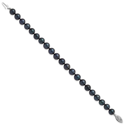 14K White Gold Black Round Akoya Saltwater Cultured Pearl Necklace