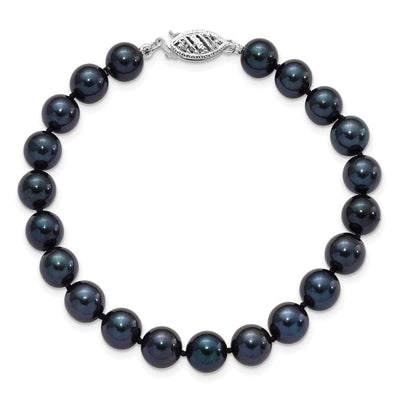 14K White Gold Black Round Akoya Saltwater Cultured Pearl Necklace